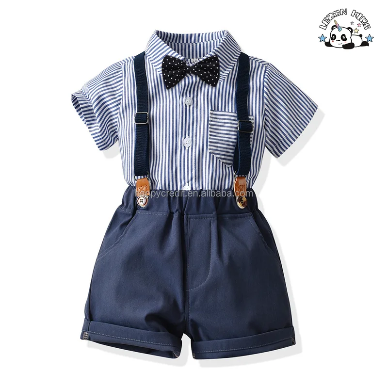 LEZONKIDS - Customizable Children's Plaid Vest Dress Bow Knot Spring short Sleeve Cotton Shirt Boys clothing sets 2-14 years